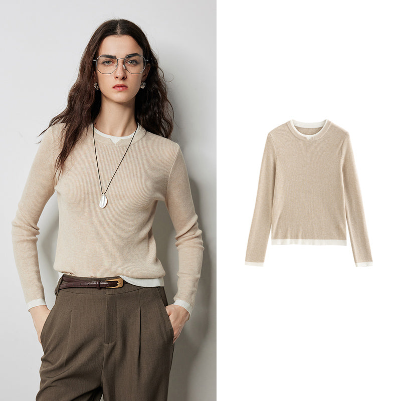 Damen Herbst Winter Slim Fit Kontrastfarbe Strickpullover