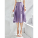 Falda elegante de talle alto en forma de A de color morado