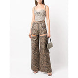 High Waist Patchwork Leopard Denim Trousers