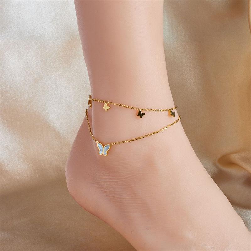 Chic Stainless Steel Double-Layer Butterfly Anklet