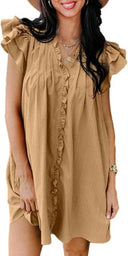 Women's V-Neck Flounce-Sleeve Viscose Dress
