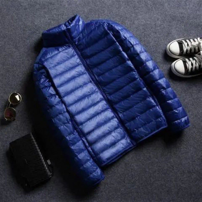 Men's Stand Collar Hooded Short Ultra-thin Down Jacket