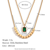 18K Gold Plated Green Rhinestone Pendant Double-Layer Necklace