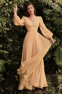 Deep-V Long-Sleeve Chiffon Maxi Dress