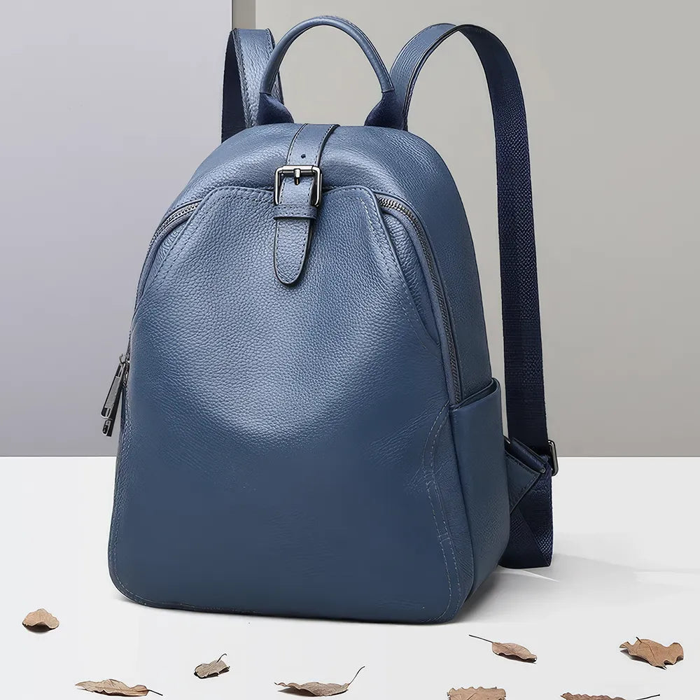 Stilvoller blau-grauer Lederrucksack für Damen