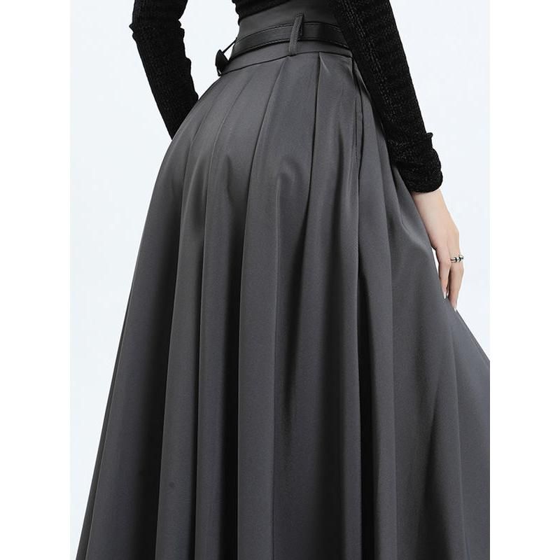 Elegant Autumn Ankle-Length Pleated Maxi Skirt