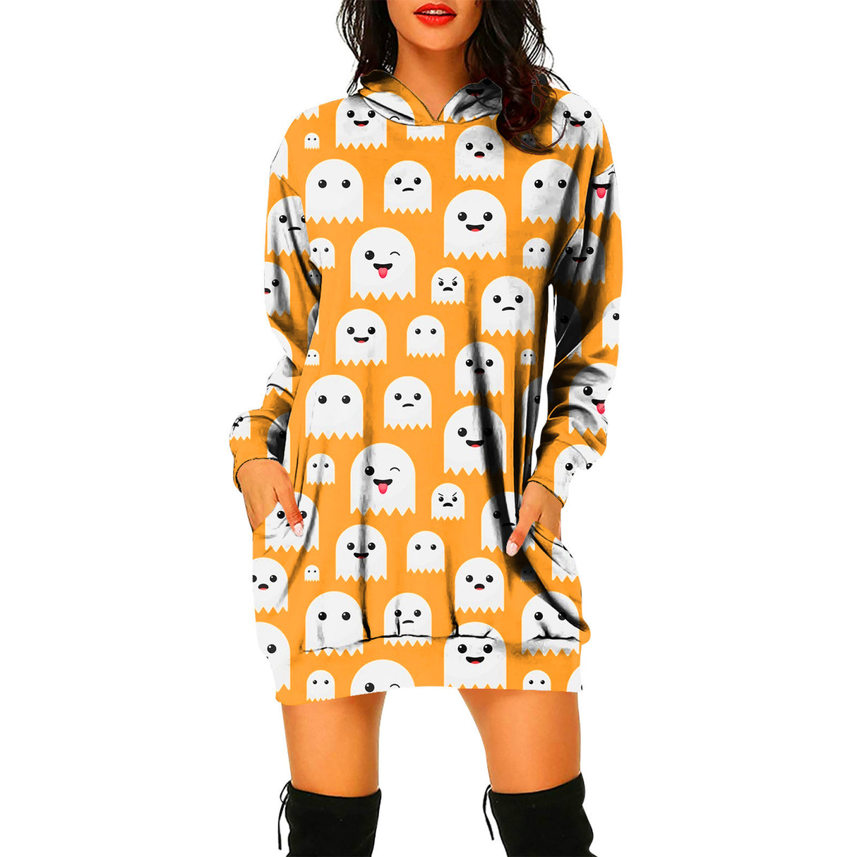 Pulloverkleid mit Kapuze für Damen mit Halloween-Motiv