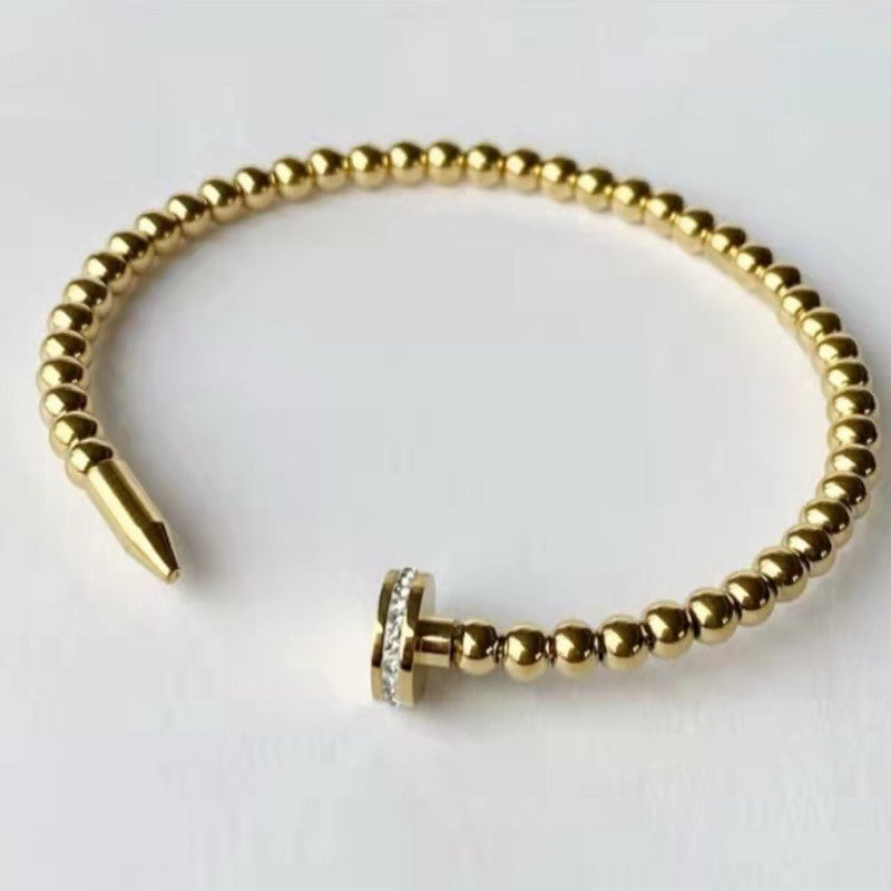 18K Gold Plated Titanium Steel Nail Studded Diamond Bracelet - Dazpy