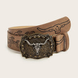 Vintage Western Cowboy Schnalle bedruckter PU-Ledergürtel