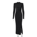 Black Round-Neck Slit Dress