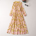 Women's Floral Round-Neck Lantern-Sleeve Dress
