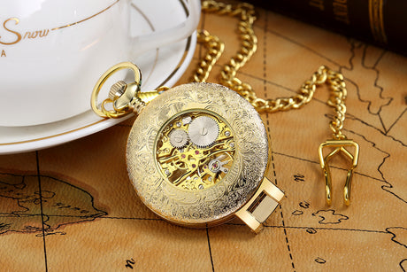 Flip Manual Mechanical Pocket Watch Roman Engraved Skeleton - Dazpy