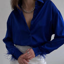 Elegant Feather Cuff Blouse