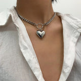 Heart Pendant Punk Choker - Fashion Metal Link Chain Necklace for Women