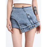 Patchwork-Jeansshorts mit hoher Taille für Damen