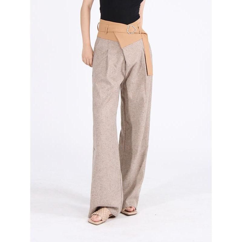 High Waist Colorblock Spliced Wide Leg Pants for Women