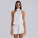 Polka-Dot Backless Halter Mini Dress
