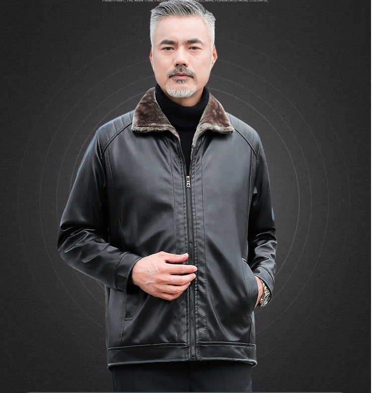 Chaqueta de billetera de PU para hombres de mediana edad de invierno