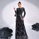 Vestido largo de manga larga con lentejuelas y cuello redondo