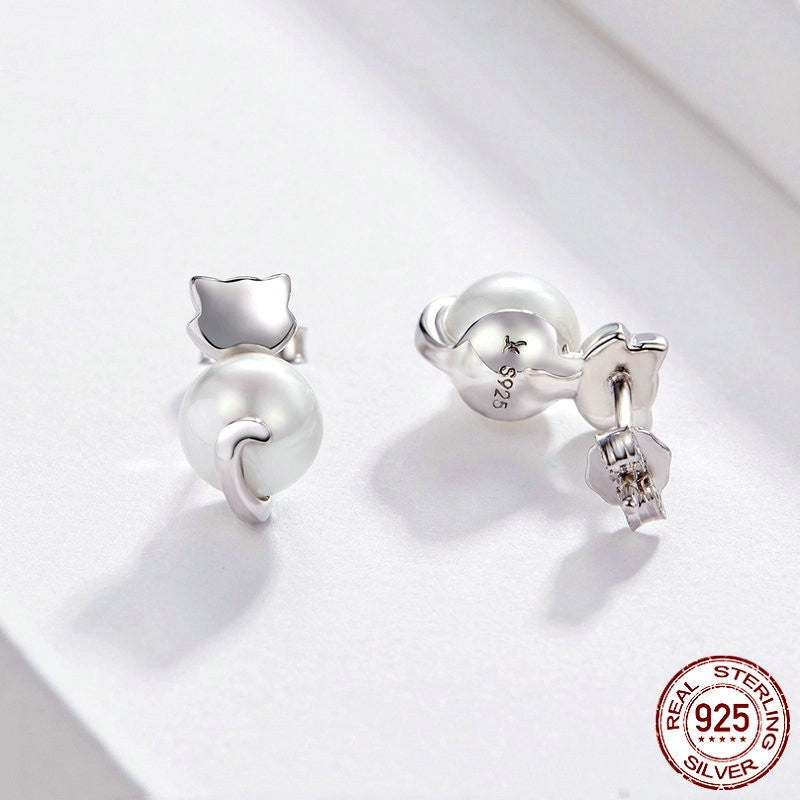 Sterling Silver Pearl Earrings Anti Allergy Temperament Silver Studs - Dazpy