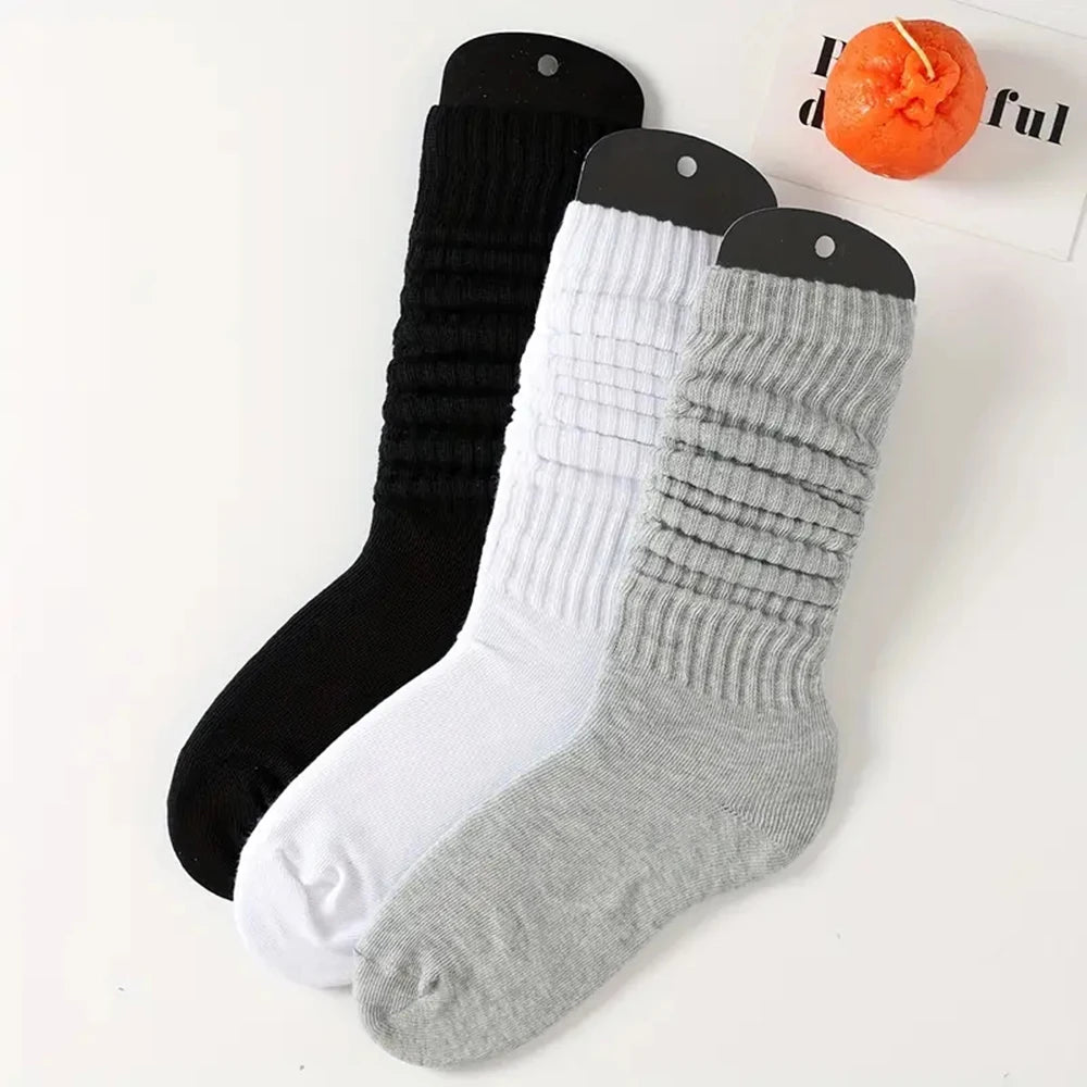 3 Pairs Women's Pleated Mid-Length Bubble Socks