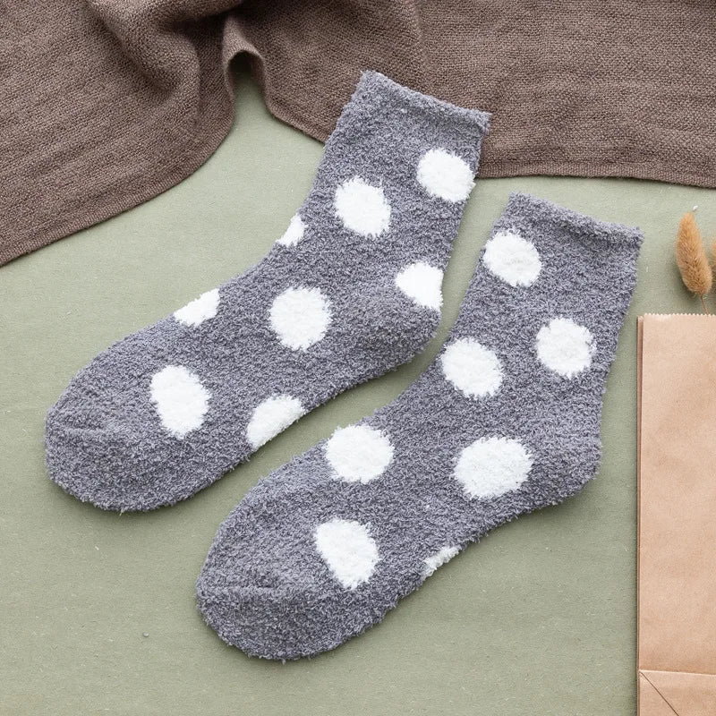 Cute Candy Color Soft Fluffy Dot Socks for Women