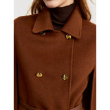 Women's Vintage Wool Cashmere Cape Coat with Leather Belt