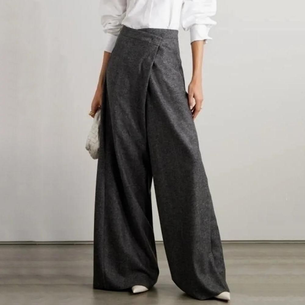 Chic High Waist Woolen Wide Leg Pants for Women