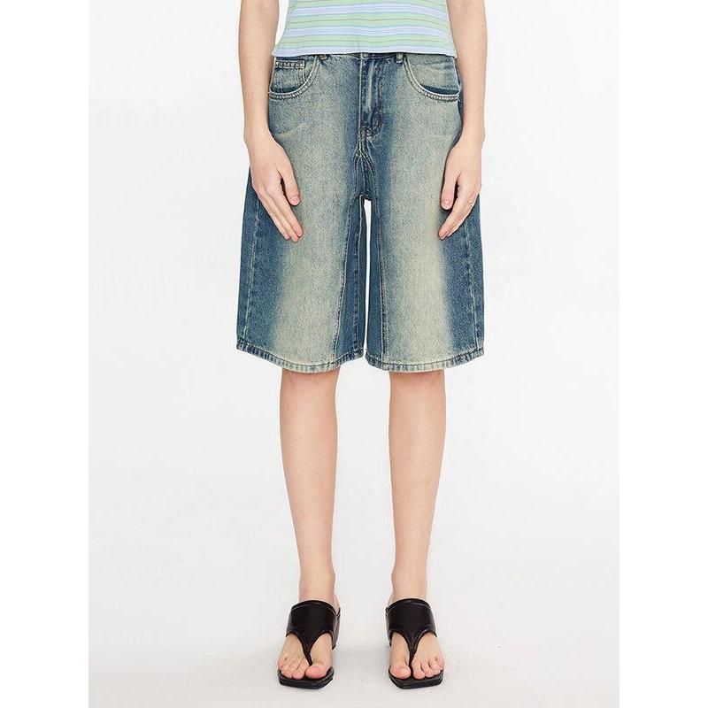 Y2K Vintage Baggy-Jeansshorts mit Farbverlauf und hoher Taille