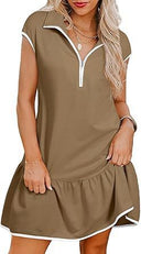 Women's Polo-Collar Zip-Waist Cotton Dress