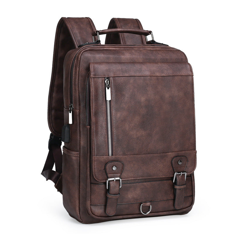 Men's Leather New Large Capacity USB Charging Backpack