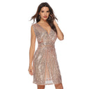 Vestido midi de corte en A con cuello en V y lentejuelas para mujer