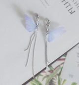 S925 Sterling Silver Butterfly Tassel Shiny Silver Bead Earrings - Dazpy