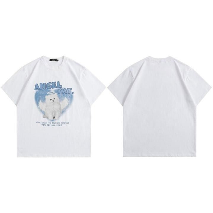 Baumwoll-T-Shirt mit „Angel Cat“-Grafik