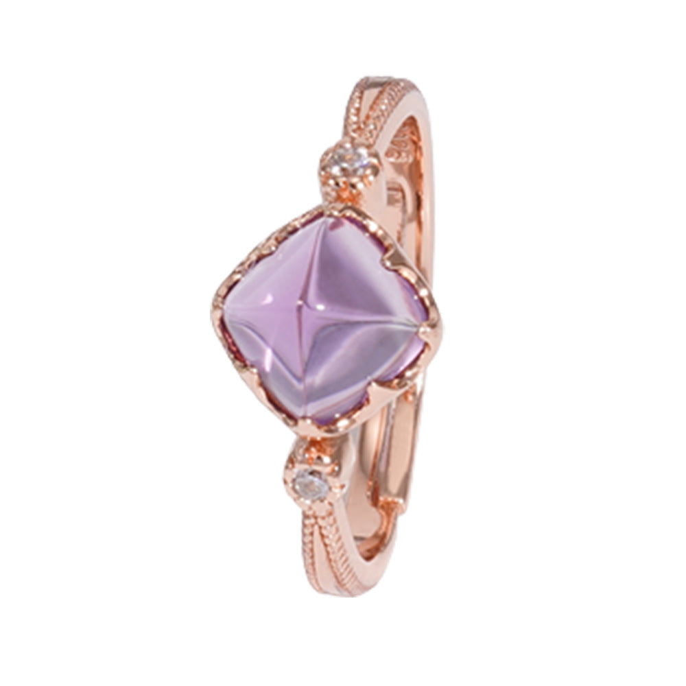 Natural Amethyst S925 Sterling Silver Gold-plated Sugar Tower Ring - Dazpy