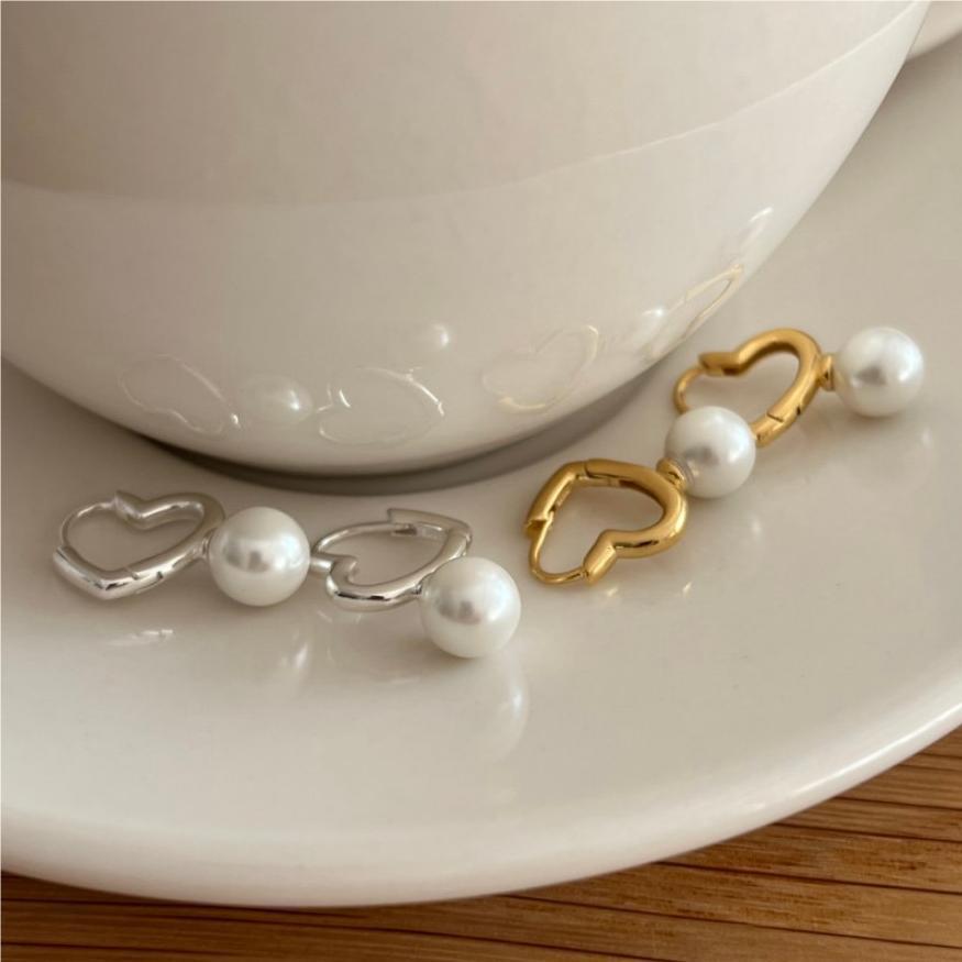 Women's 925 Sterling Silver Pearl Heart Earrings - Dazpy