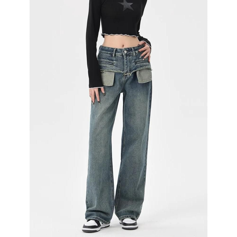 Schicke Vintage Distressed High-Waist Straight Leg Damenjeans