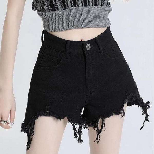 High Waist Black Denim Shorts