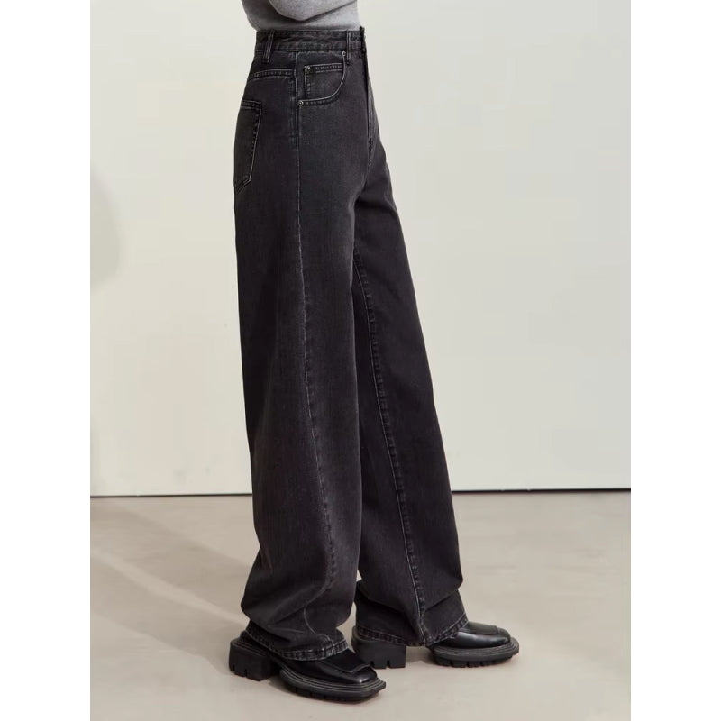 Minimalistische Damenhose aus Baumwolljeans mit weitem Bein