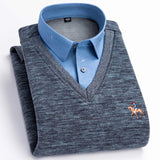 Fleece-lined Thickened Fake Shirt Collar Pullover Leisure Warm Sweater