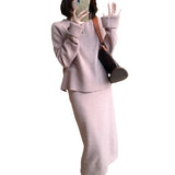 Pink Inner Knitted Dress Women's Autumn And Winte RWear A Whole Suit