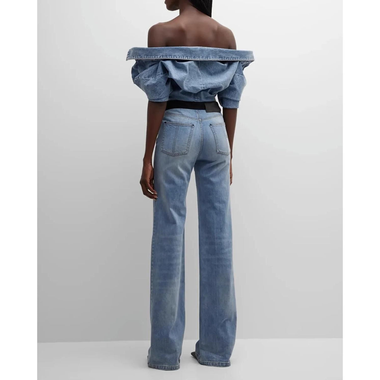 High Waist Jeans mit Kontrastnähten und weitem Bein für Damen