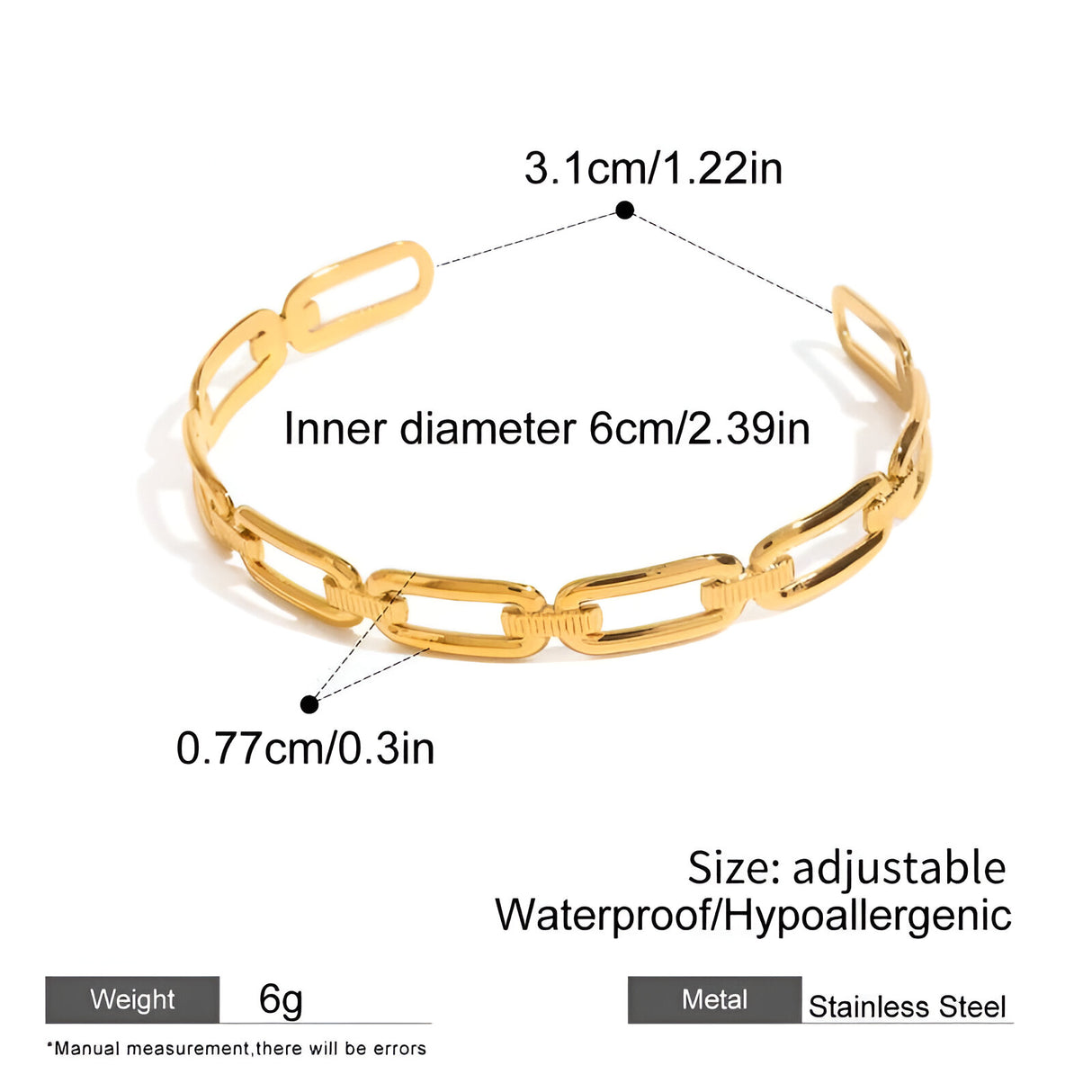 Pulsera de acero inoxidable bañada en oro de 18 quilates con diseño geométrico abierto