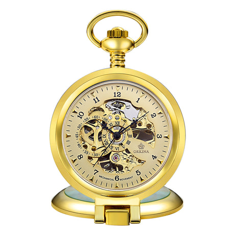 Flip Manual Mechanical Pocket Watch Roman Engraved Skeleton - Dazpy