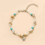 Charming Starfish and Green Stone Beaded Anklet for Women