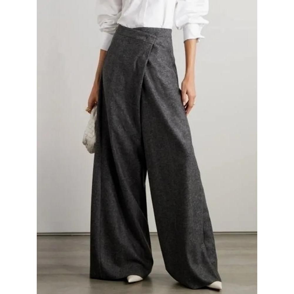 Chic High Waist Woolen Wide Leg Pants for Women