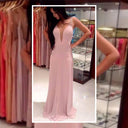Vestido largo de gasa con escote en V profundo para mujer