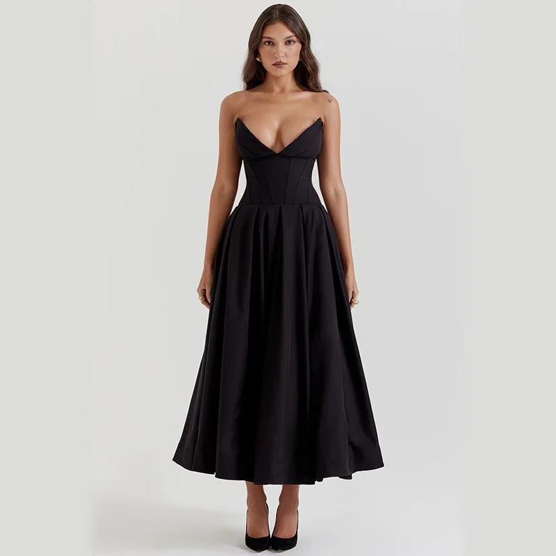 Elegant Backless A-line Midi Dress for Women