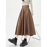 Elegant High-Waist Faux Leather Skirt with Belt