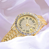 Diamond Inlaid Waterproof Calendar Full Bore Luminous Women's Quartz Watch - Dazpy